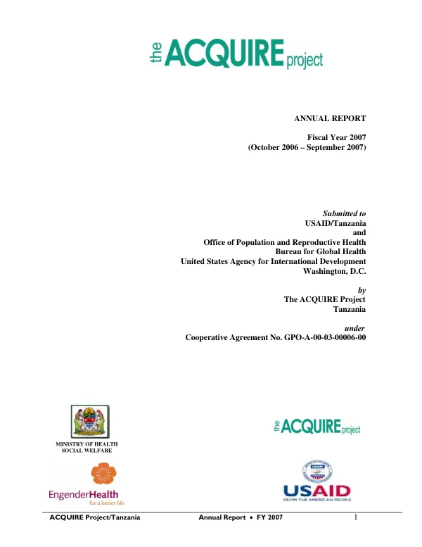 The ACQUIRE project : annual report -- fiscal year 2007 (October 2006-September 2007)