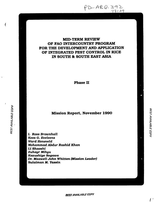 Mid-term review of FAO intercountry program for the development and application of integrated pest control in rice in south and south east [ie. southeast] Asia : phase II -- mission report