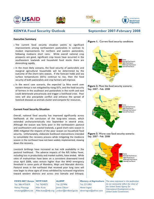 Kenya food security outlook, September 2007-February 2008