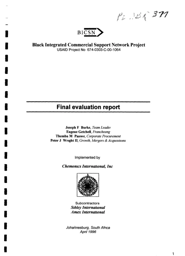 BICSN -- black integrated commercial support network project, USAID project no. 674-0303-C-00-1064 : final evaluation report