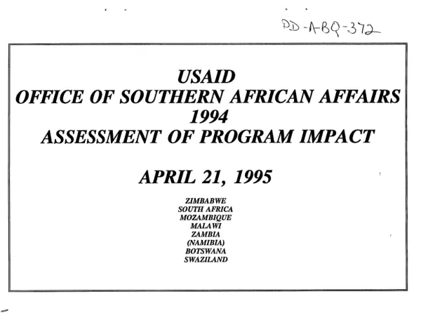 USAID Office of Southern African Affairs : 1994 assessment of program impact