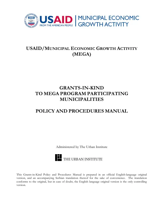 Grants-in-kind to MEGA program participating municipalities : policy and procedures manual