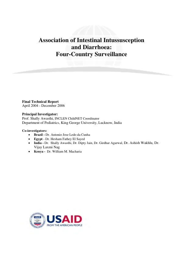 Association of intestinal intussusception and diarrhoea : four-country surveillance -- final technical report, April 2004-December 2006