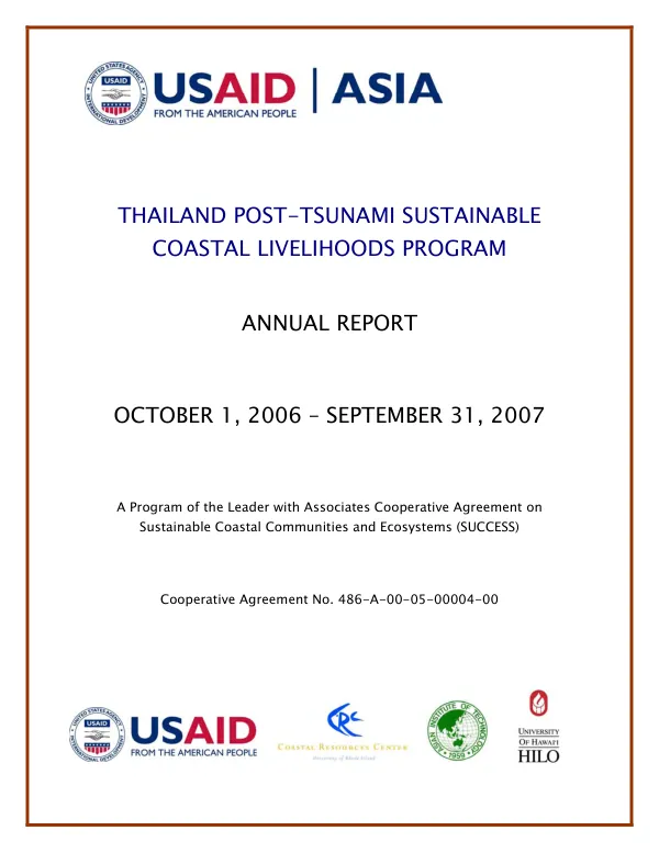 Thailand post-tsunami sustainable coastal livelihoods program : annual report : October 1, 2006-September 31, 2007