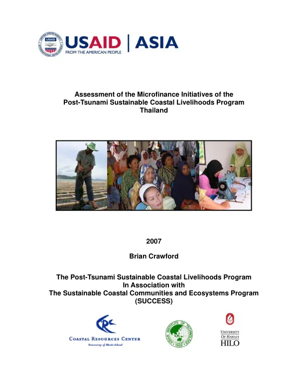 Assessment of the microfinance initiatives of the post-tsunami sustainable coastal livelihoods program : Thailand