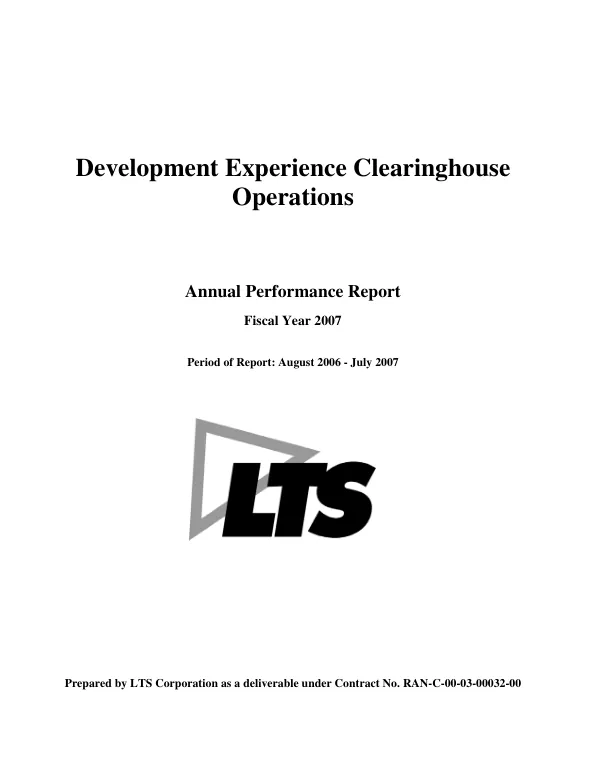 Development Experience Clearinghouse operations : annual performance report fiscal year 2007