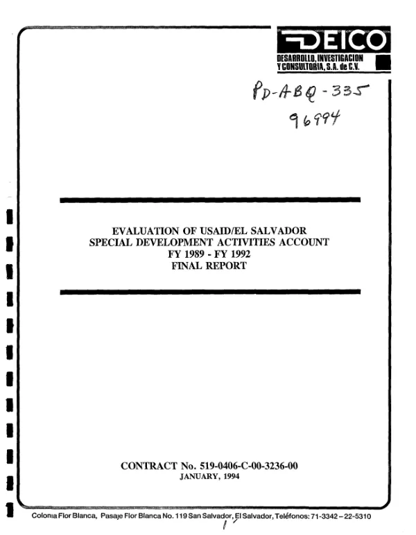 Evaluation of USAID/El Salvador special development activities account, FY 1989-FY 1992 : final report