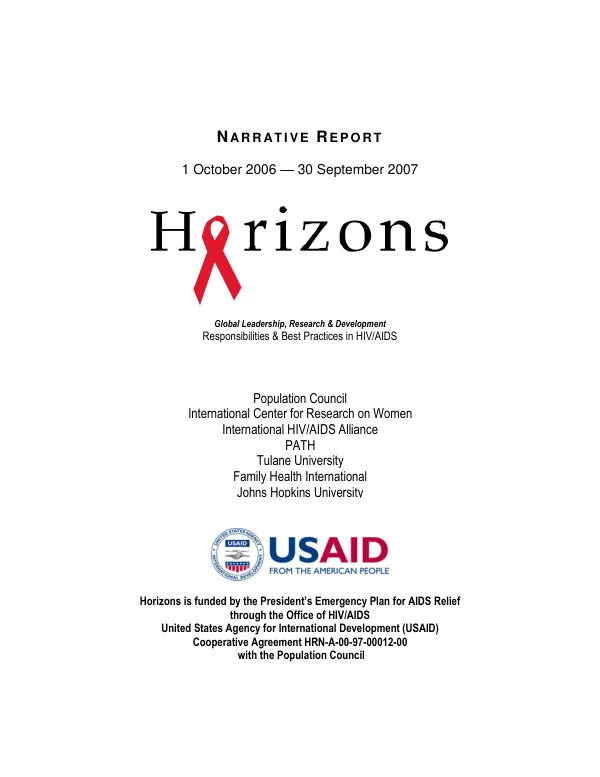 Narrative report, 1 October 2006 - 30 September 2007 : HORIZZONS