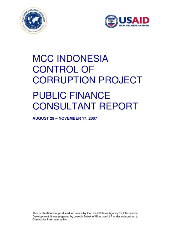 Public finance consultant report, August 29-November 17. 2007