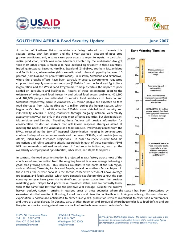 Southern Africa food security update, June 2007