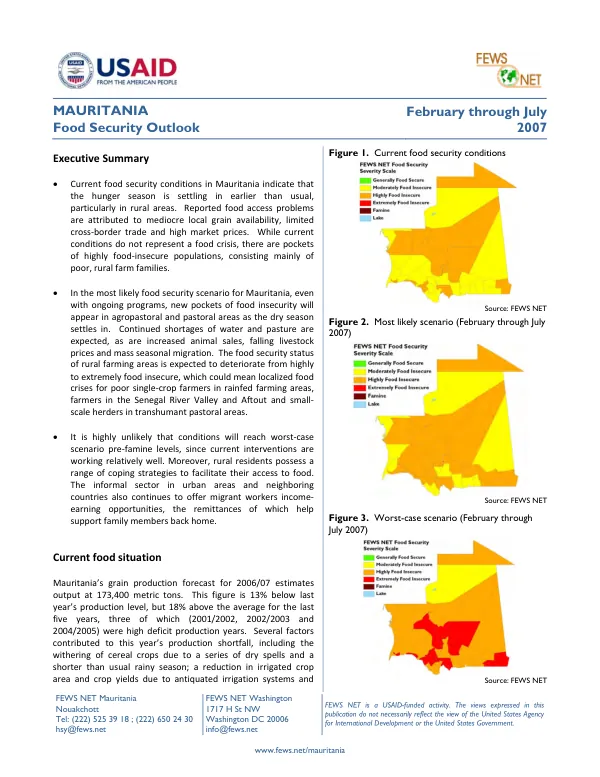 Mauritania food security outlook, February through July 2007