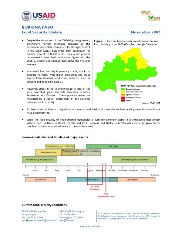 Burkina Faso food security update, November 2007