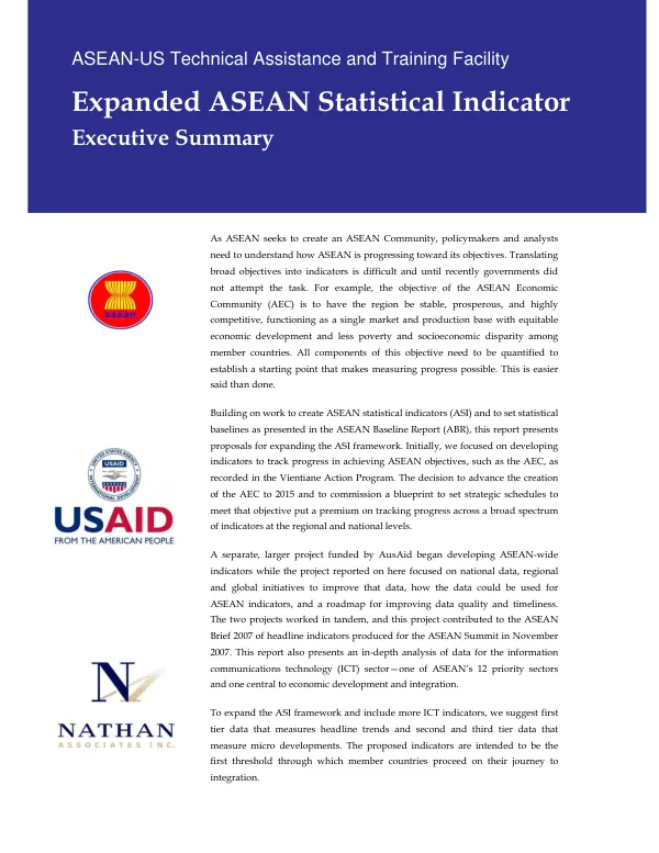 Expanded ASEAN statistical indicator : executive summary