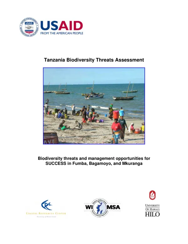 Tanzania biodiversity threats assessment : biodiversity threats and management opportunities for SUCCESS in Fumba, Bagamoyo, and Mkuranga