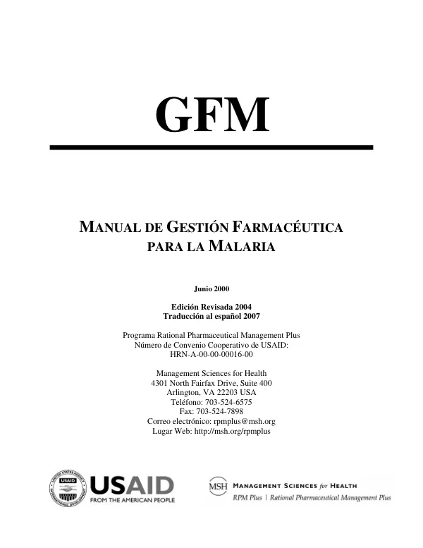 GFM, Manual de gestion farmaceutica para la malaria