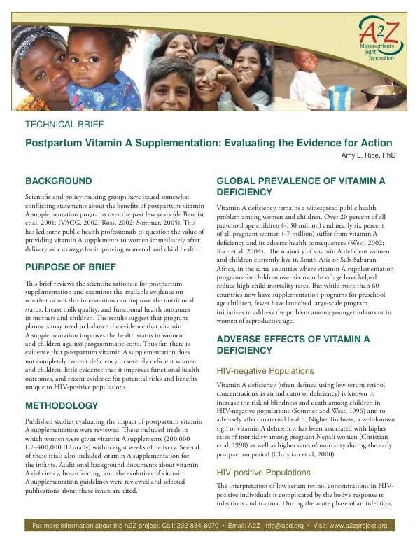 Postpartum vitamin A supplementation : evaluating the evidence for action
