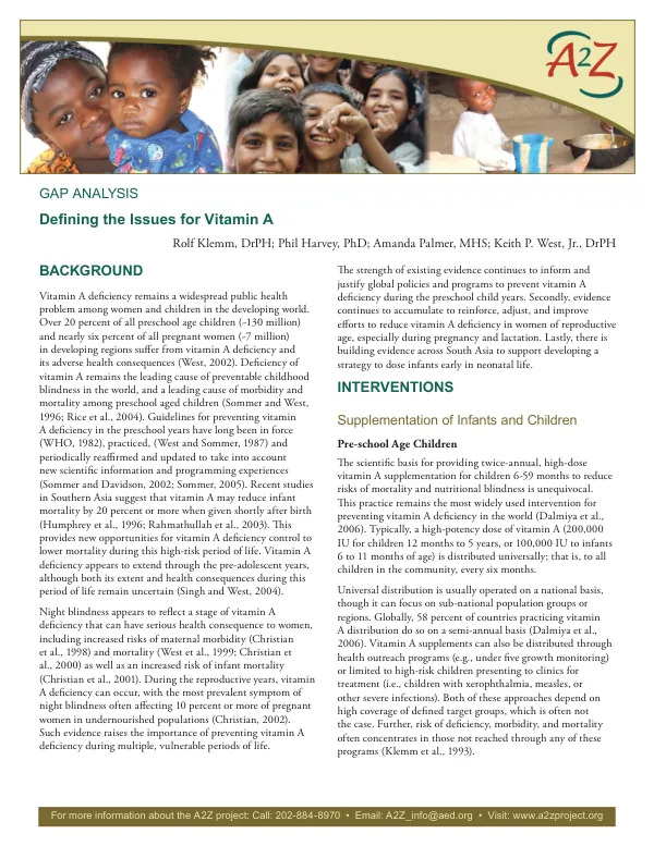 Defining the issues for Vitamin A