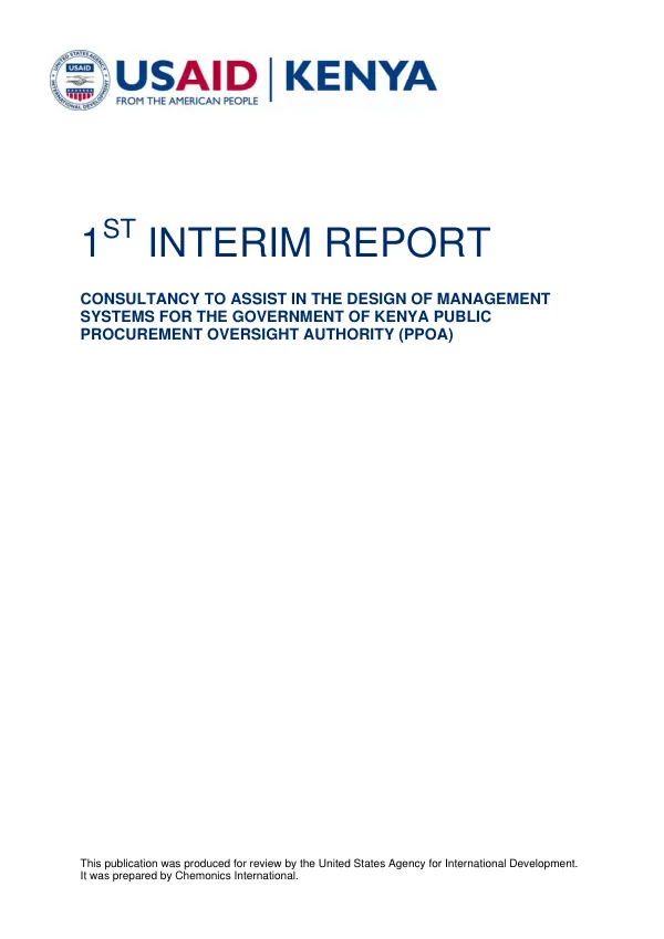 Ist interim report : consultancy to assist in the design of management systems for the Government of Kenya Public Procurement Oversight Authority (PPOA)