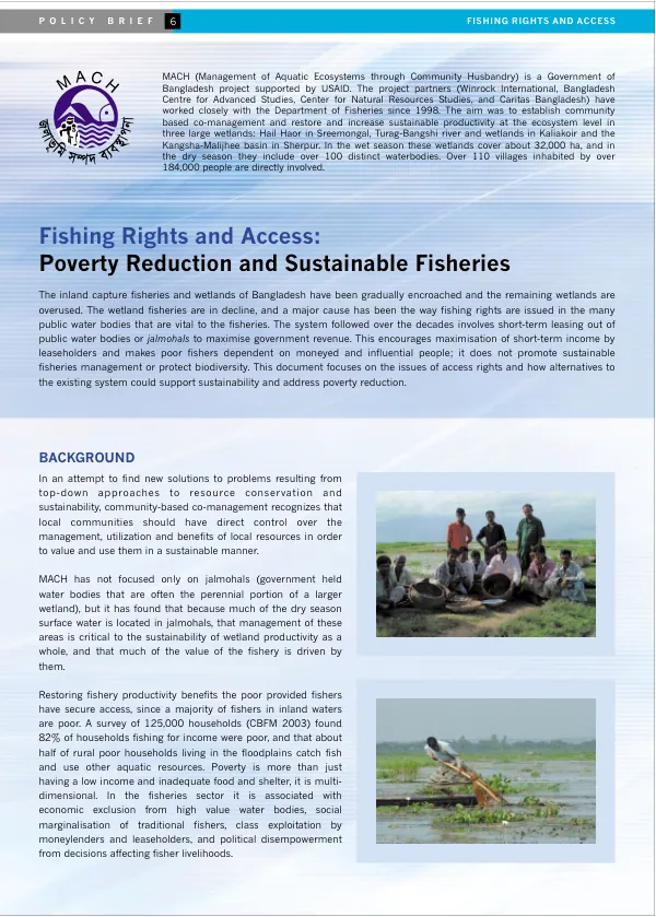Fishing rights and access : poverty reduction and sustainable fisheries