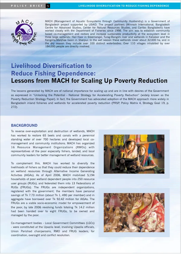 Livelihood diversification to reduce fishing dependence : lessons from MACH for scaling up poverty reduction