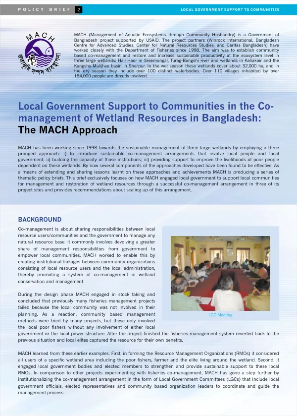 Local government support to communities in the co-management of wetland resources in Bangladesh : the MACH approach