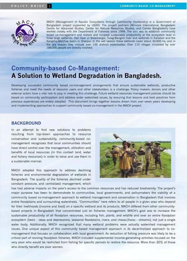 Community-based co-management : a solution to wetland degradation in Bangladesh