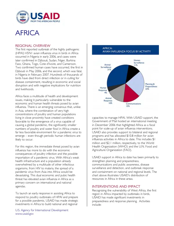 Africa [overview : avian influenza situation and USAID interventions]