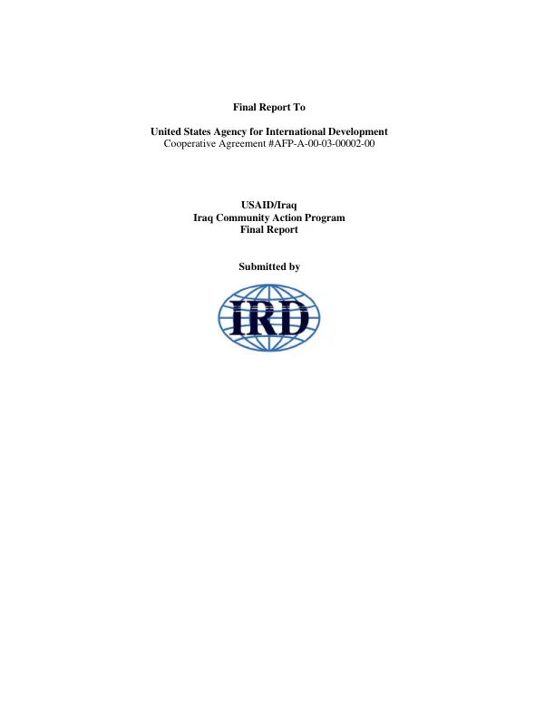 USAID/Iraq : Iraq community action program final report