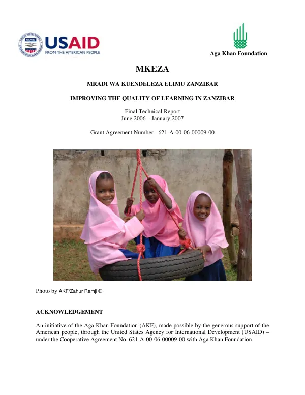 MKEZA, Mradi wa kuendeleza elimu Zanzibar = Improving the quality of learning in Zanzibar : final technical report, June 2006-January 2007