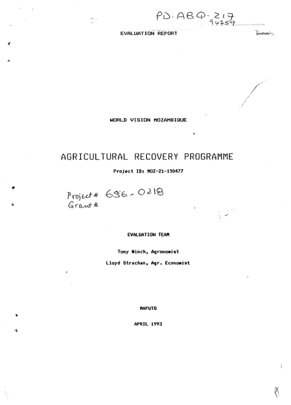 Evaluation report : agricultural recovery programme
