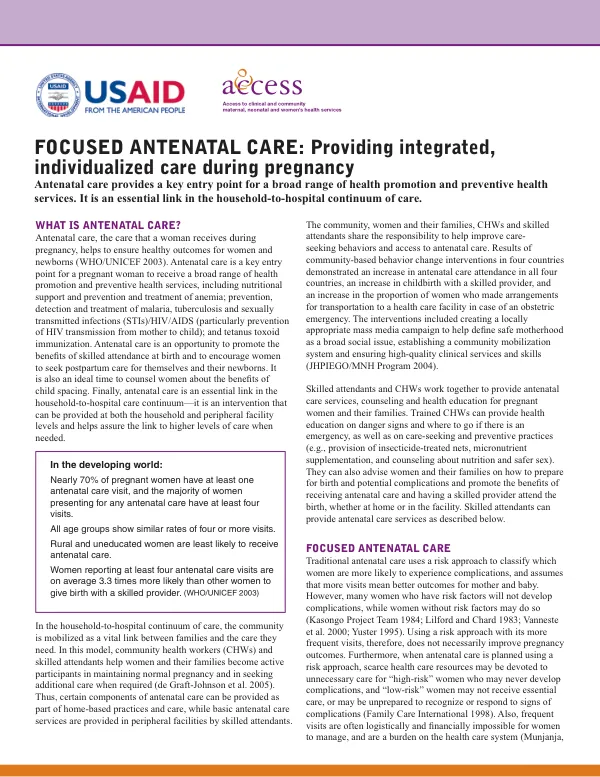 Focused antenatal care : providing integrated, individualized care during pregnancy