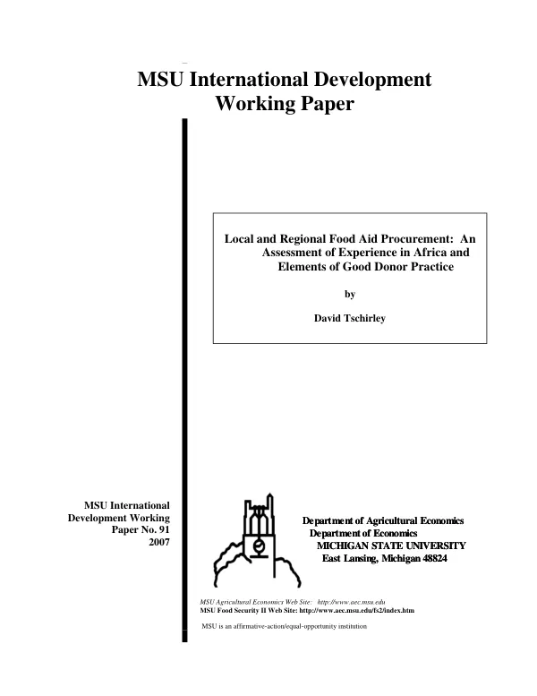 Local and regional food aid procurement : an assessment of experience in Africa and elements of good donor practice