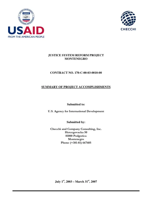 Justice system reform project : Montenegro -- summary of project accomplishments