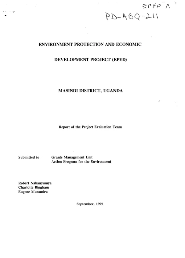 Environment protection and economic development project (EPED), Masindi District, Uganda : report of the project evaluation team