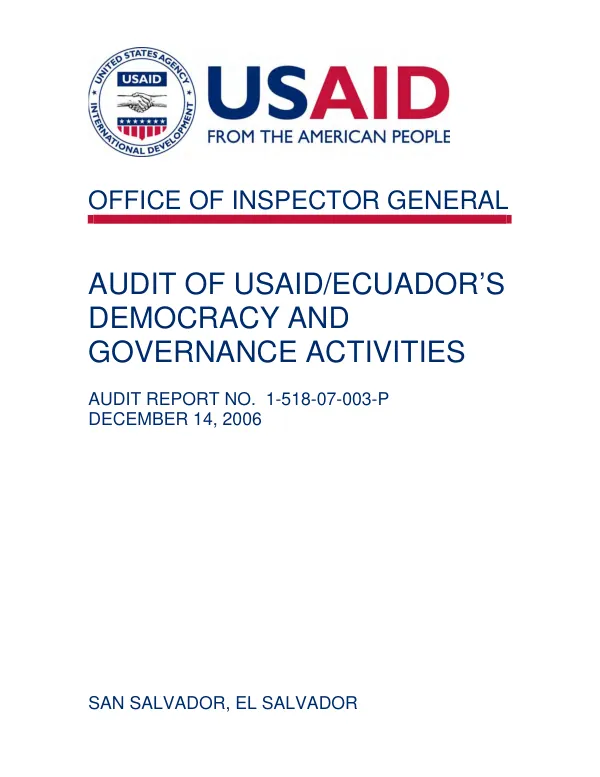 Auidt of USAID/Ecuador"s democracy and governance activities