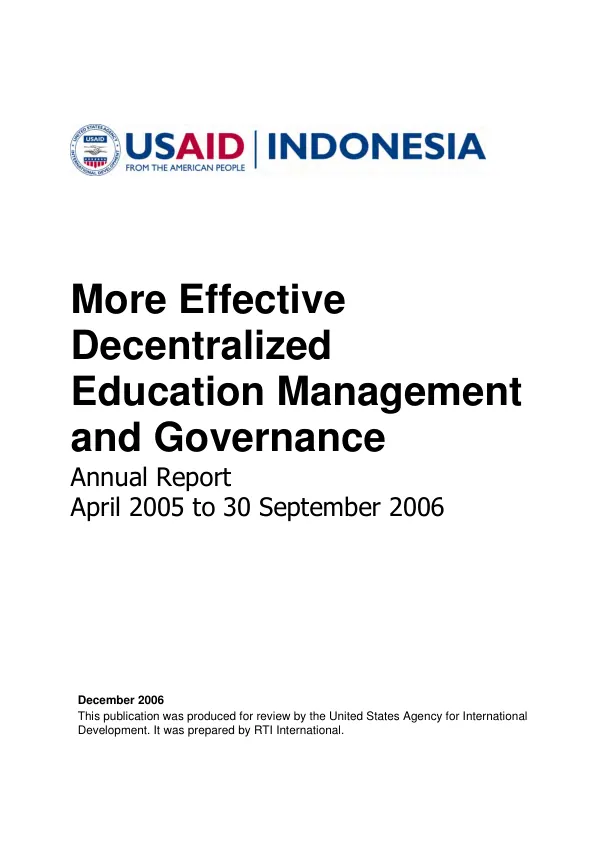 More effective decentralized education management and governance (DBE1) : annual report, April 2005-September 2006