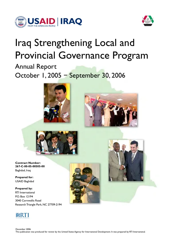 Iraq strengthening local and provincial governance program (ISLPG) : annual report, October 1, 2005 to September 30, 2006