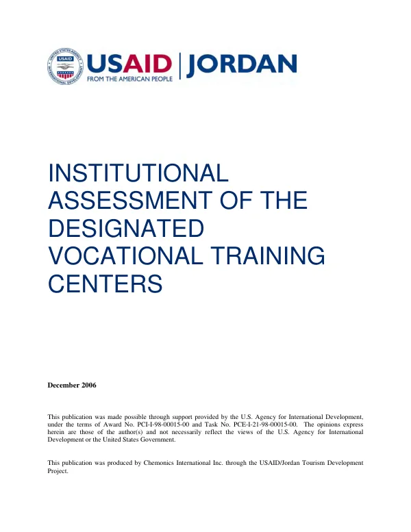 Institutional assessment of the designated vocational training centers