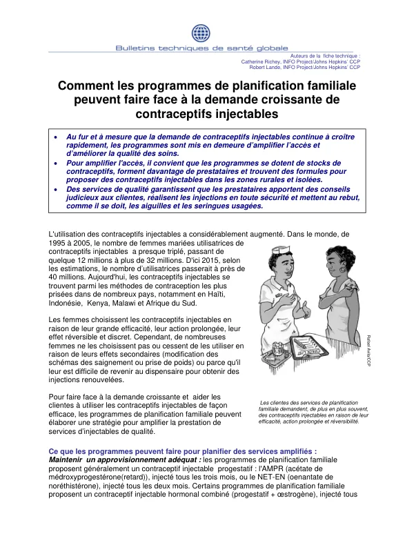Comment les programmes de planification familiale peuvent faire face a la demande croissante de contraceptifs injectables