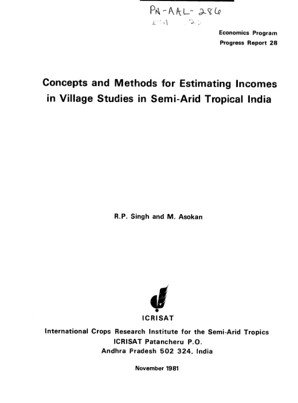 Concepts and methods for estimating incomes in village studies in semi-arid tropical India