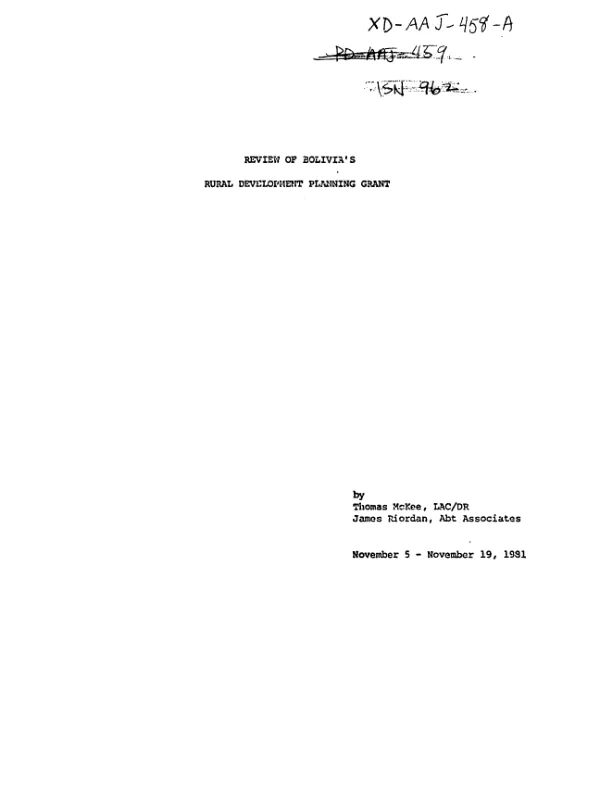 Review of Bolivia"s rural development planning grant