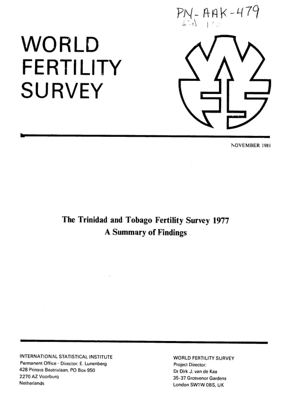 Trinidad and Tobago fertility survey 1977; a summary of findings
