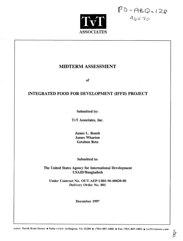 Midterm assessment of integrated food for development (IFFD) project