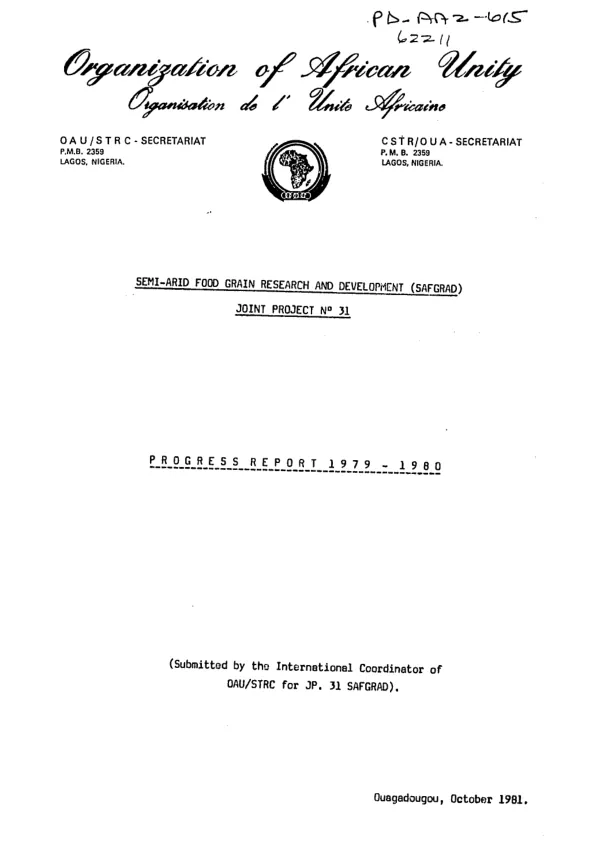 Semi-arid food grain research and development (SAFGRAD), joint project no. 31 : progress report 1979-1980