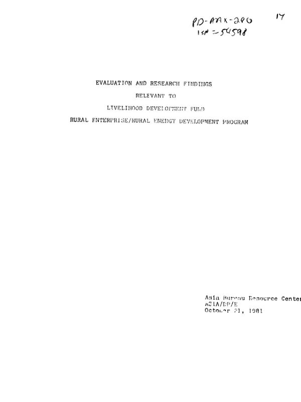 Evaluation and research findings relevant to livelihood development fund : rural enterprise/rural energy development program