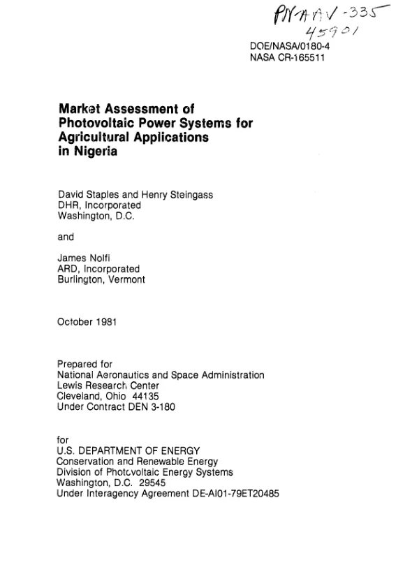 Market assessment of photovoltaic power systems for agricultural applications in Nigeria