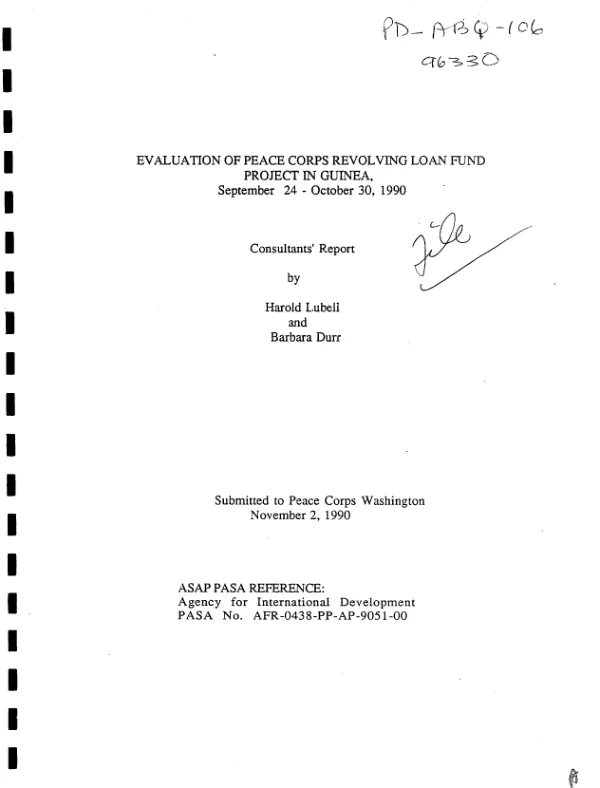 Evaluation of Peace Corps revolving loan fund project in Guinea