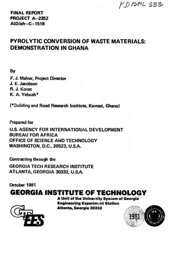 Pyrolytic conversion of waste materials : demonstration in Ghana