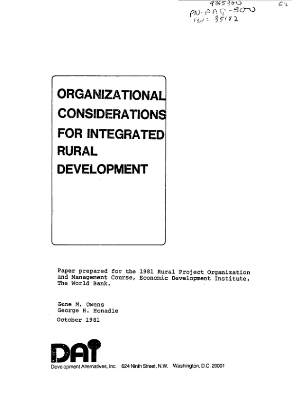 Organizational considerations for integrated rural development
