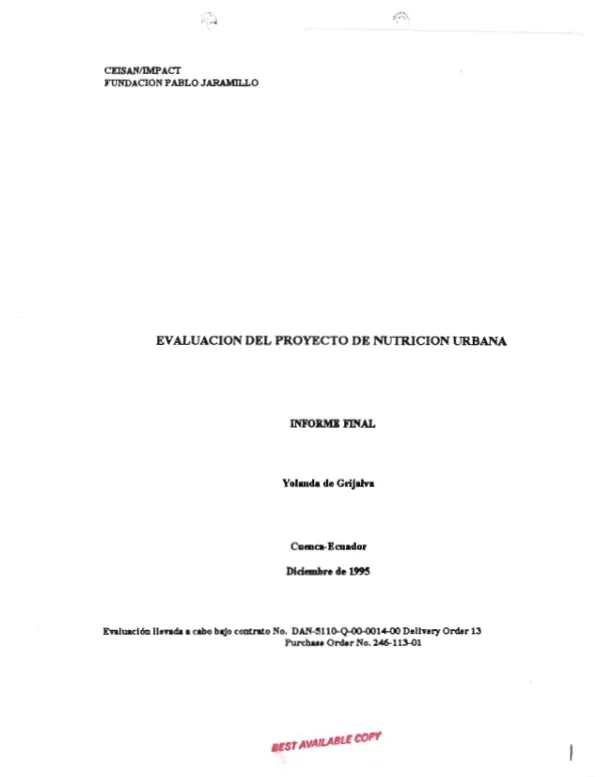 Evaluacion del proyecto de nutricion urbana : informe final